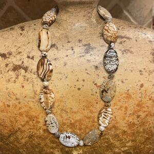 Jay King Necklace Multi Flat Oval Neutral Color Agate Stones 21 In. + 3 In. Ext.